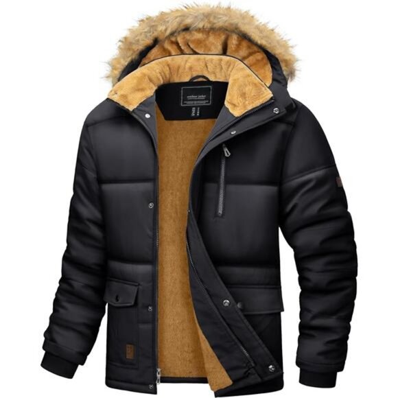 Mens Winter Jacket Fleece Lined Water Repellent Windproof Warm Parka Winter Coat